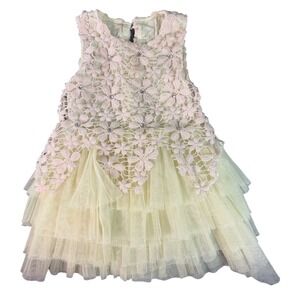 Baby Girls Tulle Flower Cream Pink CrochetRuffles Party Fairy 6-9 Months